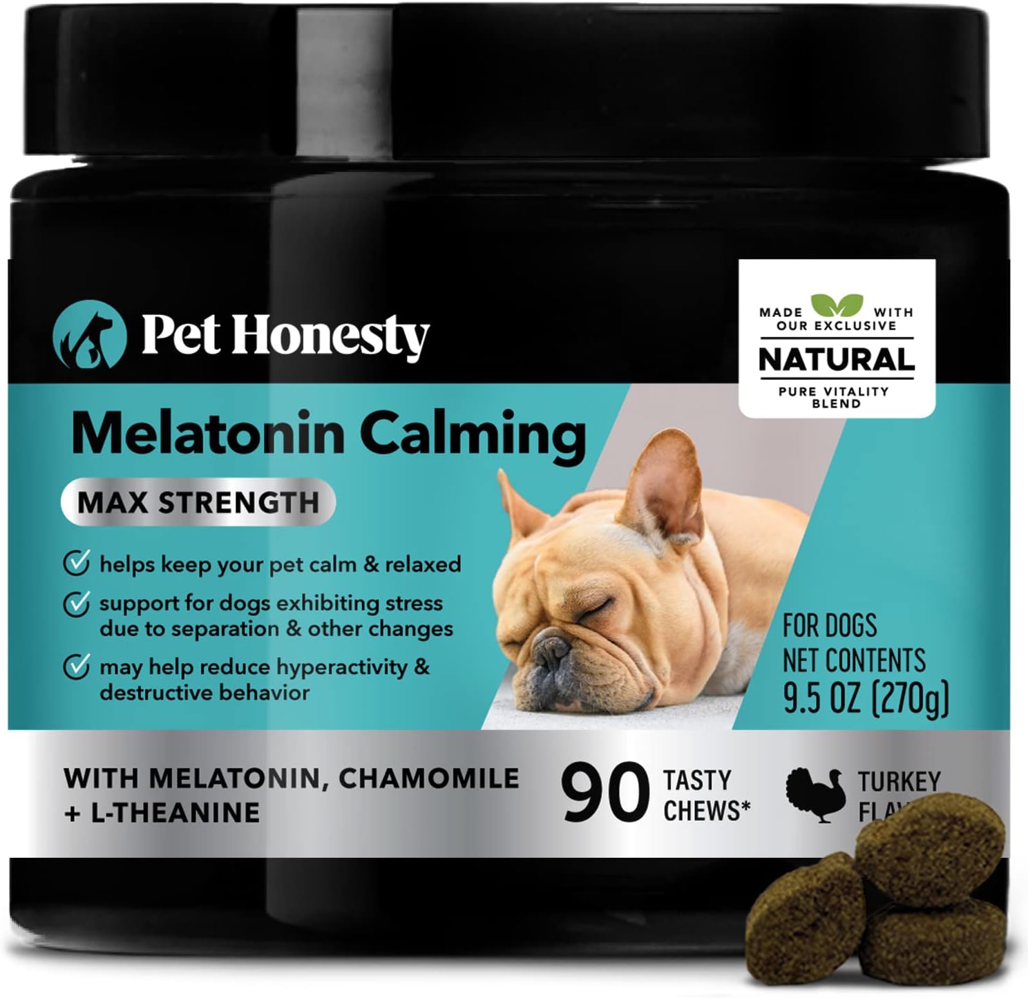 “Experience Peaceful Nights with Pet Honesty Melatonin Calming Chews for Dogs”